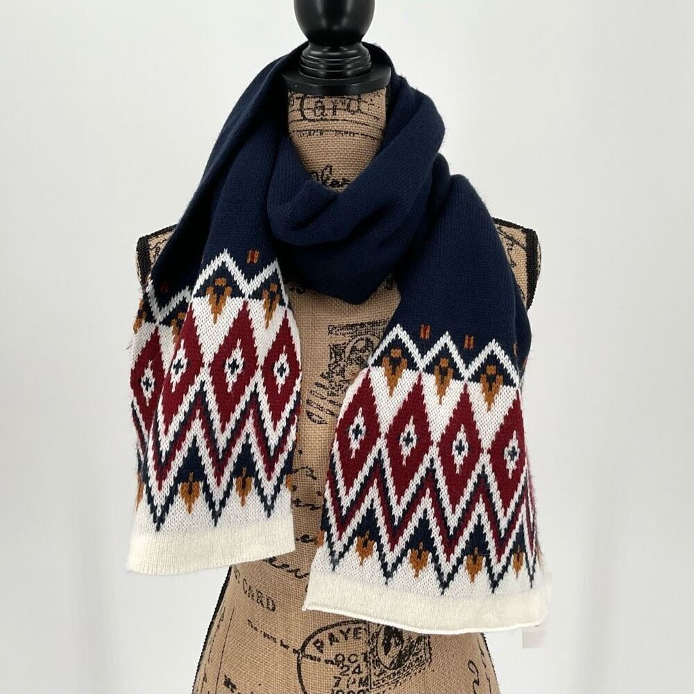 Old Navy Elevated Knit Scarf Argyle Print Navy Blue Women One Size New‎ With Tag